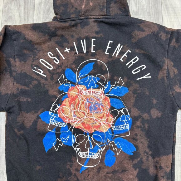 ✅ Womens S Chemistry Bleached Graphic Hoodie Skulls Positive Energy Time Is Now - Picture 11 of 14